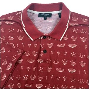 Ted Baker London Polo Colves Floral Printed Shirt Mens 6 XXL Maroon Short Sleeve